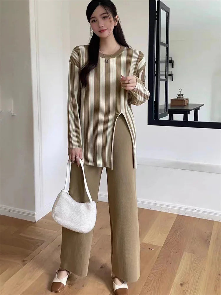 Thao | Gestreiftes Strick 2-Teile-Set Damen Modisch