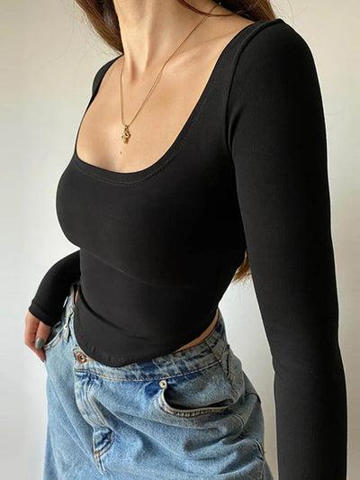 Amara | Damen Langarmshirt aus Baumwolle mit eckigem Ausschnitt