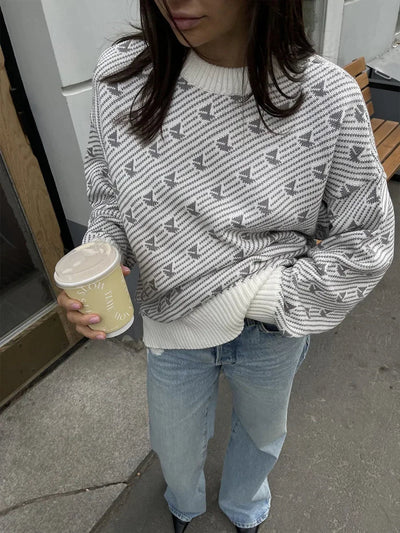 Kaisa | Damen Strickpullover mit schickem Print – Lockerer Casual Stil