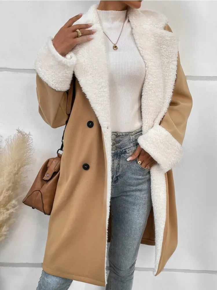 Mane | Dick gefütterter fleece-mantel für damen winter herbst
