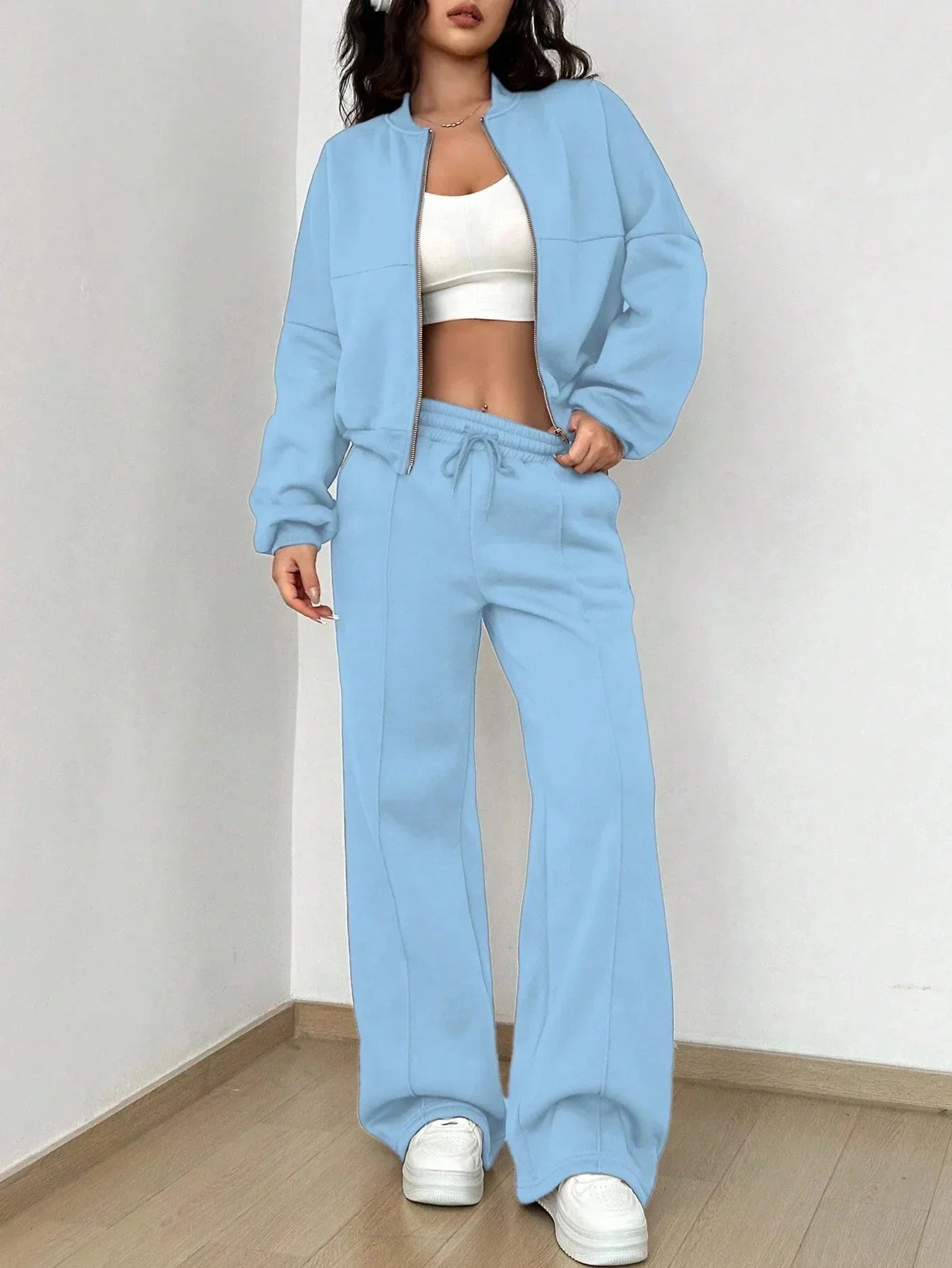 Angeline | Damen Kapuzenpullover mit Reißverschluss Uni-Farbe Neu