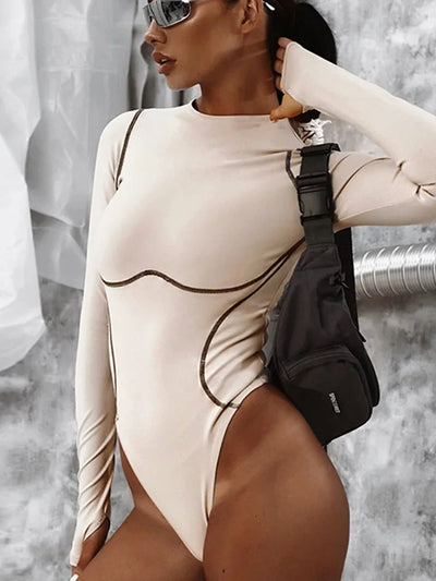 Jamila | Langarm Bodycon-Overall mit Streifen und Patchwork-Design