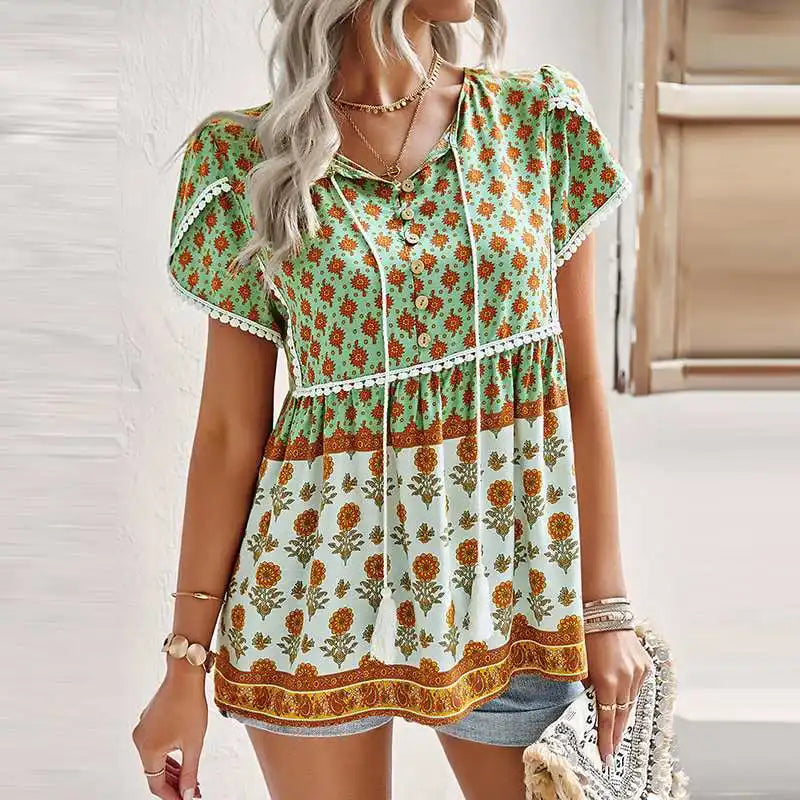 Mocarra | Bohemian Kurzarm-Blumen-Top
