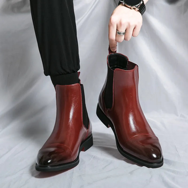 Mocarra | Glänzende braune Chelsea-Lederstiefel für Männer