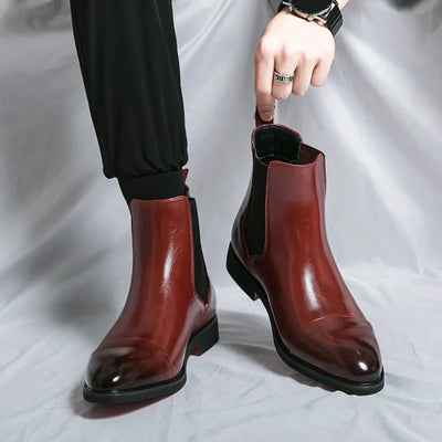 Mocarra | Glänzende braune Chelsea-Lederstiefel für Männer