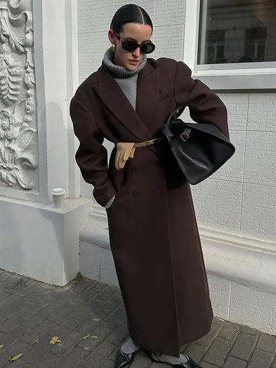 Carmela | Damen Eleganter Doppelreihiger Mantel mit Gepolsterten Schultern