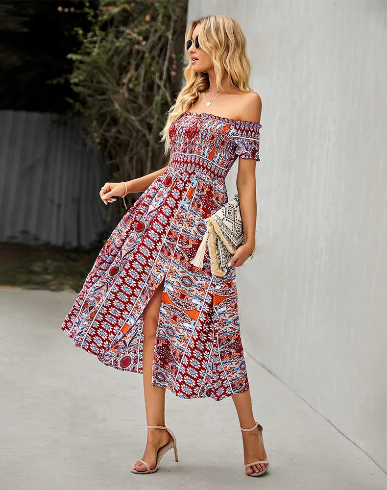 Mocarra | Bohème MIDI-Kleid mit Rüschenbesatz