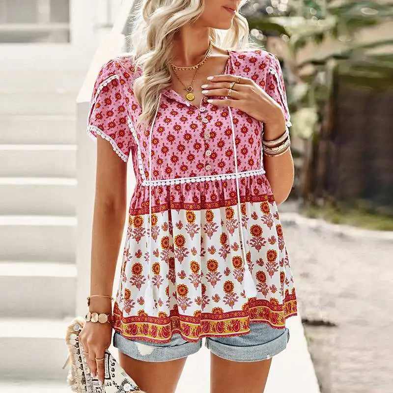 Mocarra | Bohemian Kurzarm-Blumen-Top