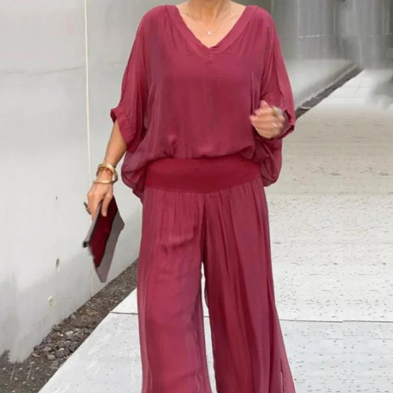 Mocarra | Elegantes Chiffon Weites Bein 2 Stück Set
