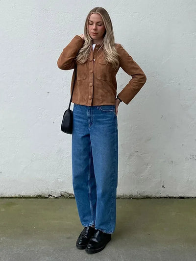 Nadia | Vintage braune Kurzjacke mit langen Ärmeln für Damen