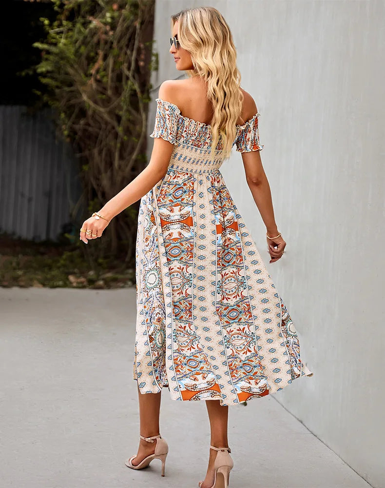 Mocarra | Bohème MIDI-Kleid mit Rüschenbesatz
