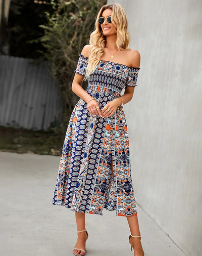 Mocarra | Bohème MIDI-Kleid mit Rüschenbesatz