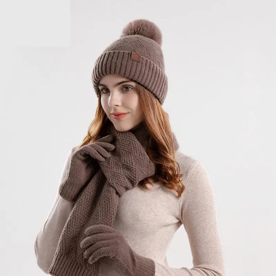 Aina | Set Damen Wintermütze Schal und Touchscreen-Handschuhe