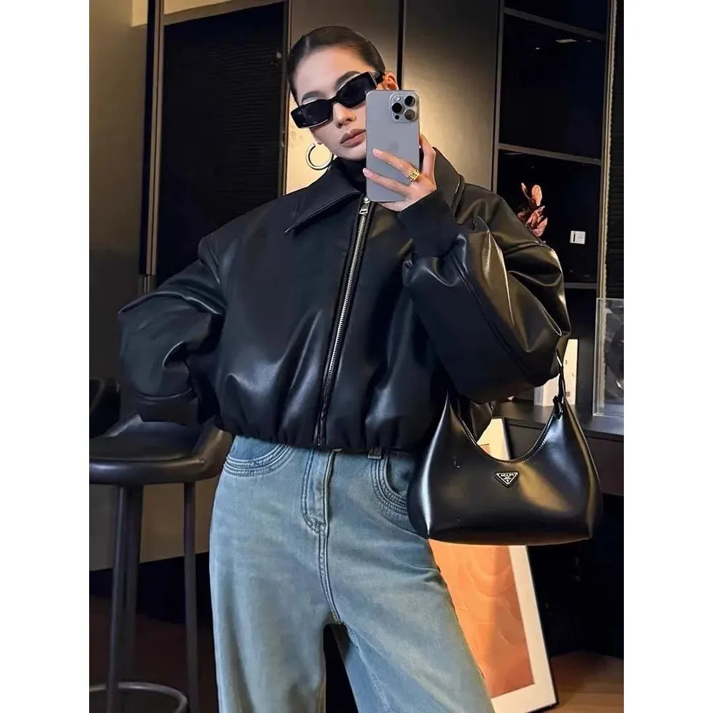 Elodie | Damen Lederjacke Gepolsterte Kurze Bomberjacke Warm