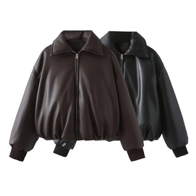Elodie | Damen Lederjacke Gepolsterte Kurze Bomberjacke Warm