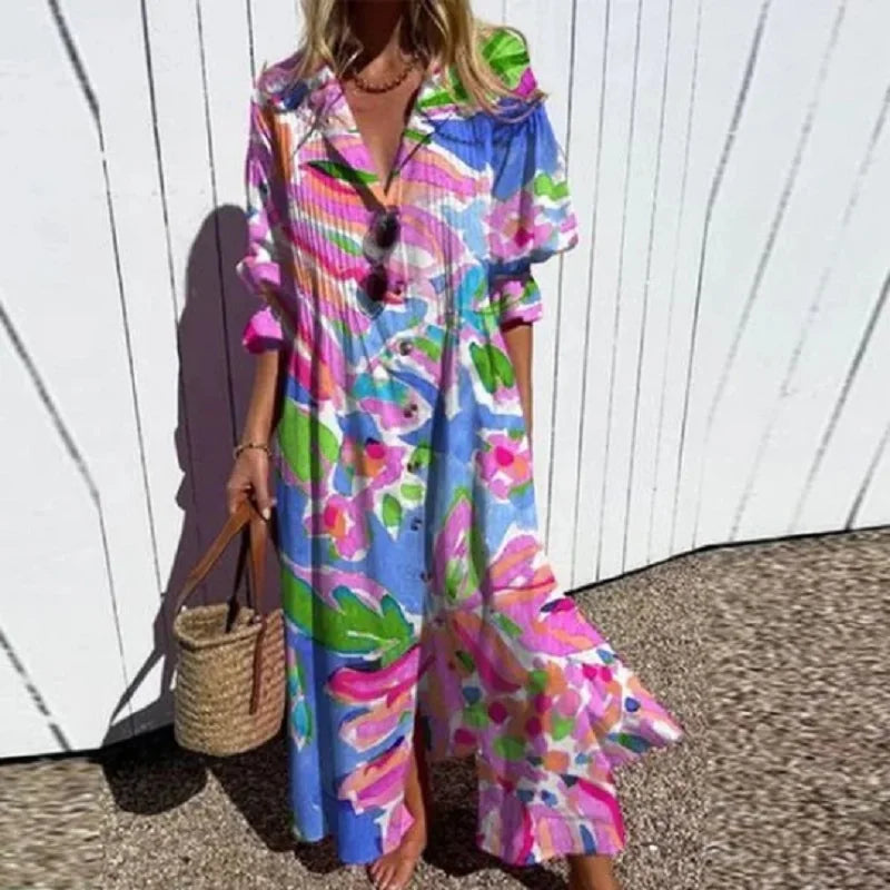 Cassidy - Boho-Maxikleid mit Puffärmeln