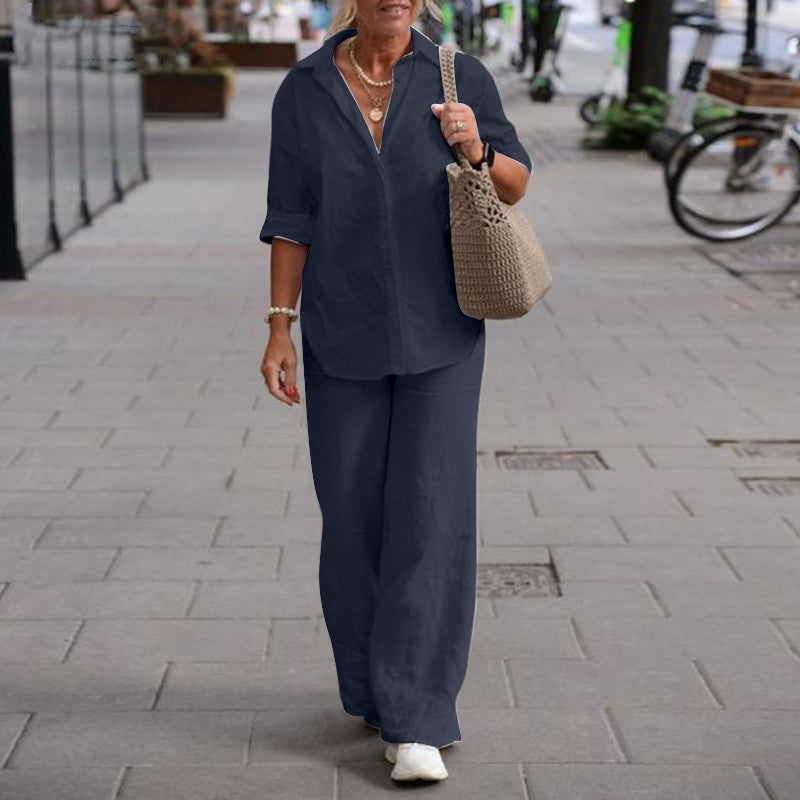 Haley - Elegantes Twinset mit Kragenhemd & Palazzo-Hose für Sommertage