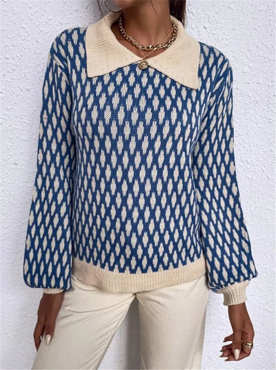 Abel | Damen Oversize Strickpullover Blau im Vintage-Karo Look