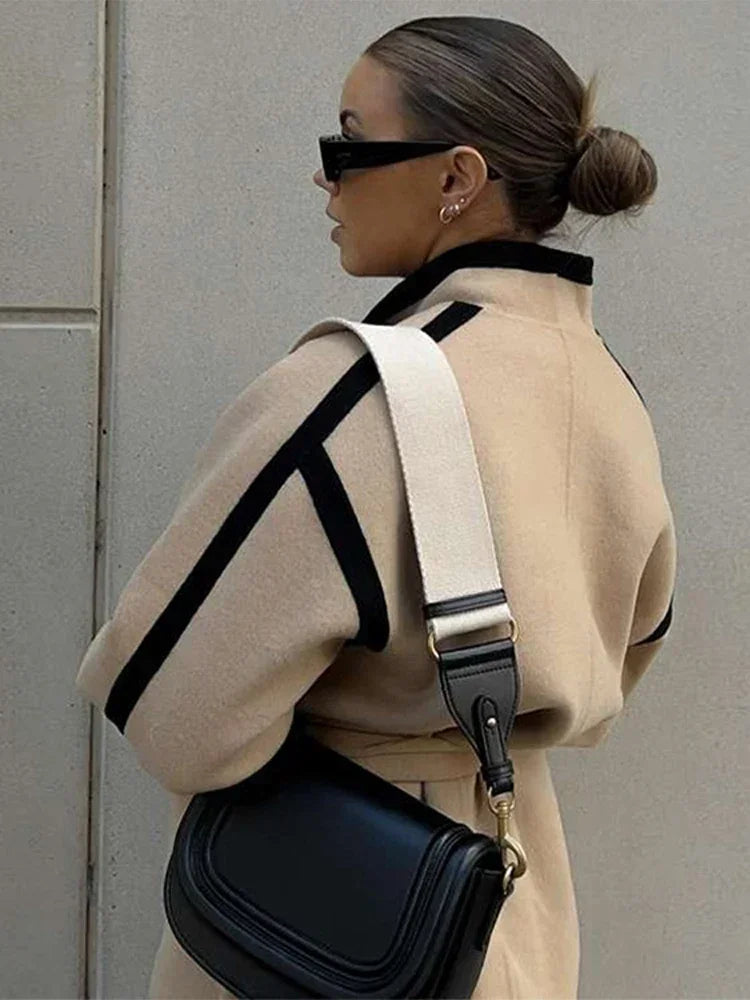 Naina | Chic Langarm Jacke Damen mit Gürtel und Patchwork Schnürung