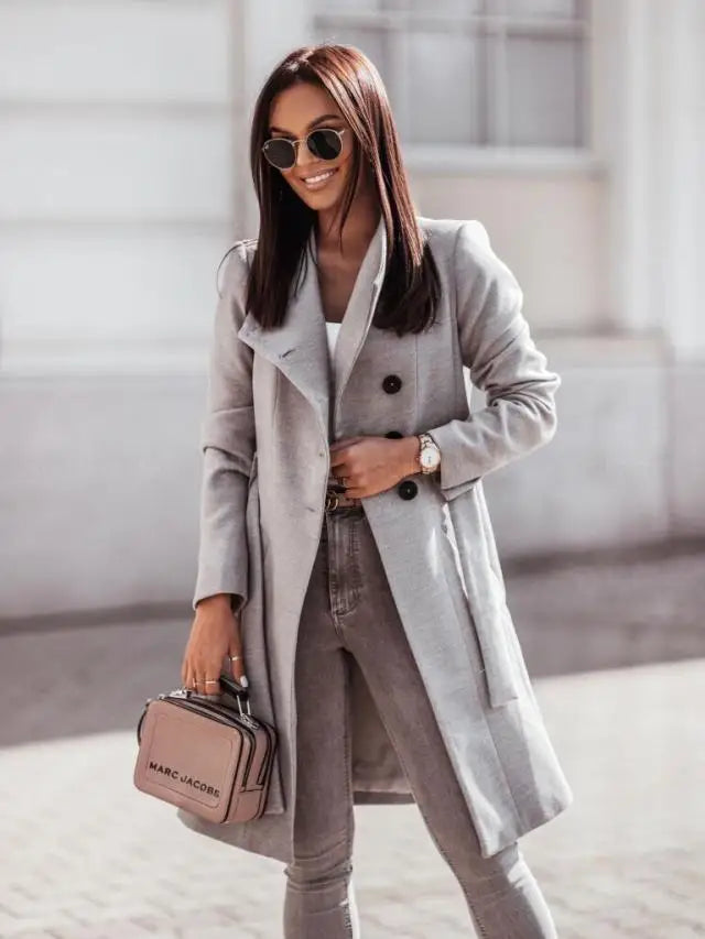 Mai | Neuer Wintermode Wollmantel mit Doppelknopfleiste und Uni-Farbe für Damen