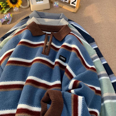 Samir | Bequemer Herren Y2K gestreifter Strick-Polopullover