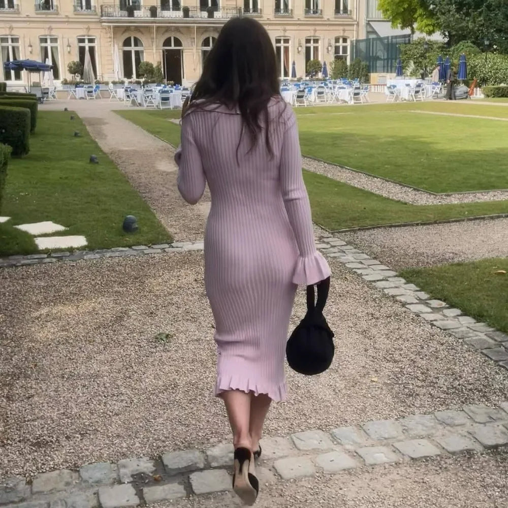 Crystal | Warmer rosa maxipullover kleid