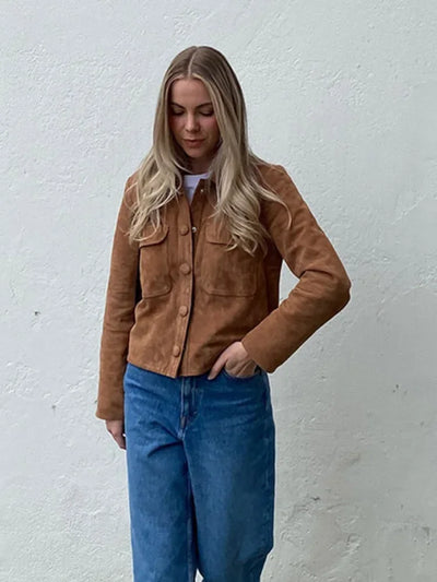 Nadia | Vintage braune Kurzjacke mit langen Ärmeln für Damen