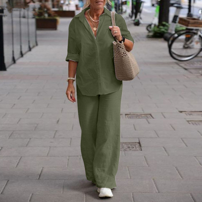 Haley - Elegantes Twinset mit Kragenhemd & Palazzo-Hose für Sommertage