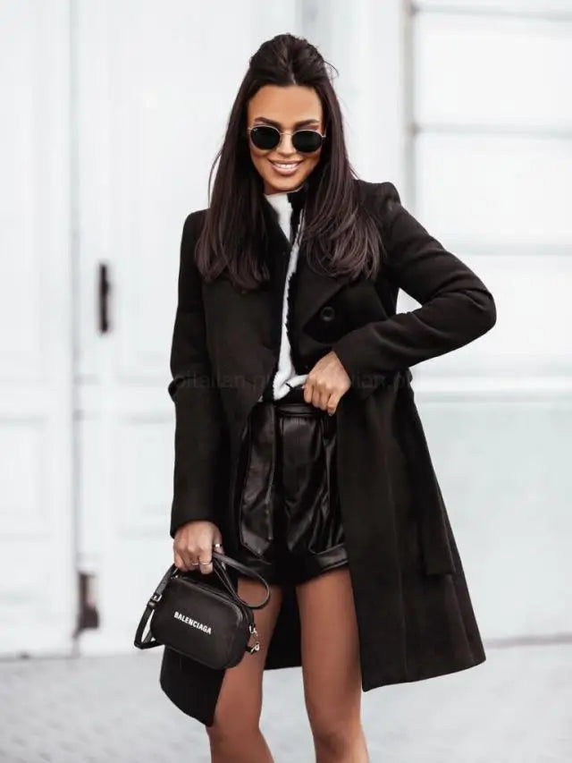 Mai | Neuer Wintermode Wollmantel mit Doppelknopfleiste und Uni-Farbe für Damen