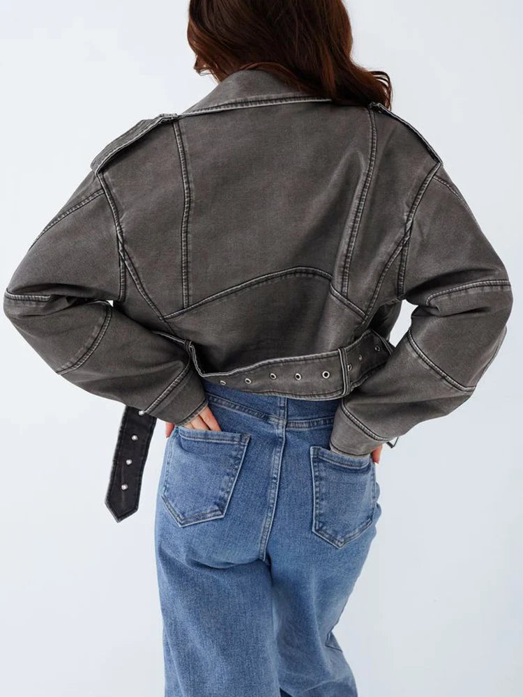 Anjali | Vintage Damen Streetwear Kurzlederjacke