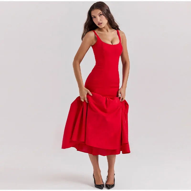 Mocarra | Solides ärmelloses rückenfreies Sling-Kleid