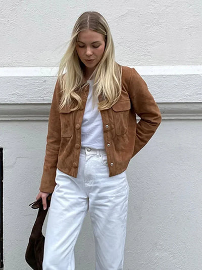 Nadia | Vintage braune Kurzjacke mit langen Ärmeln für Damen