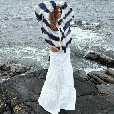 Suki | Gestreifter cardigan mit schal für damen
