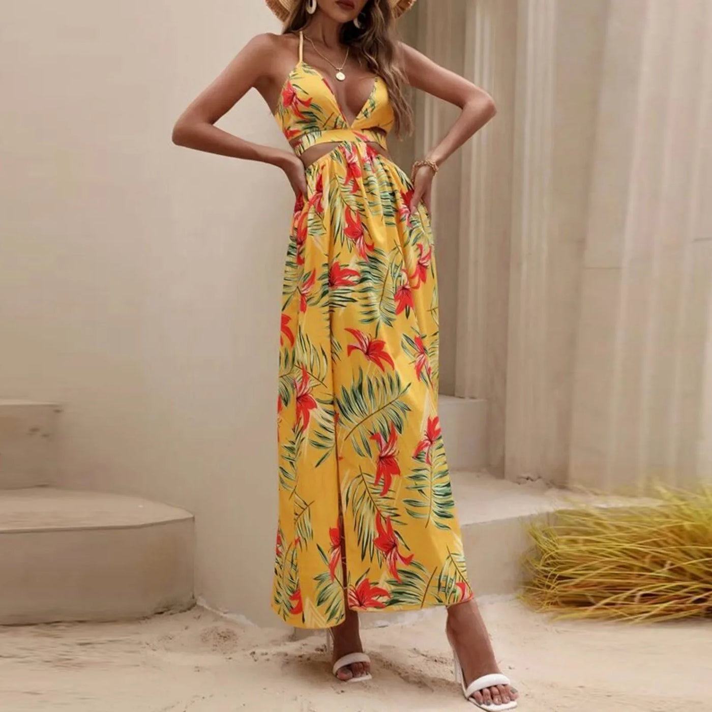 Mocarra | Sexy Blumenkleid mit Seitenschlitz