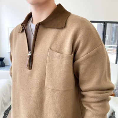 Rafael | Gestrickter herrenpullover mit reißverschluss und spliced-design