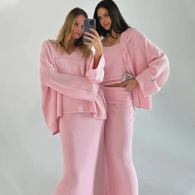 Lux | Damen Strickset – Lockerer Pullover und Langer Rock