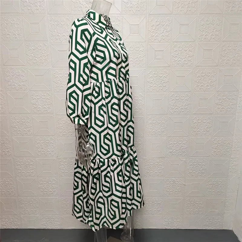 Loretta - Langärmeliges Kleid mit geometrischem Muster