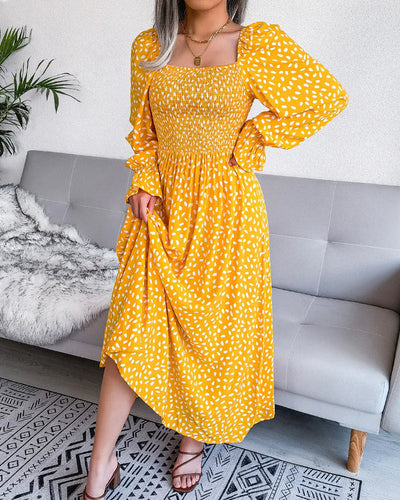 Mocarra | Langärmeliges Plissee-Kleid mit Quadratischem Ausschnitt