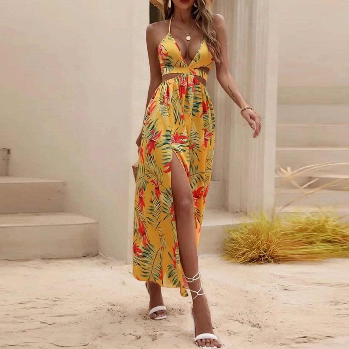 Mocarra | Sexy Blumenkleid mit Seitenschlitz