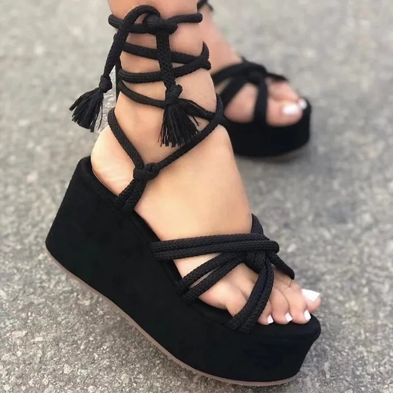 Mocarra | Plateau-Sandalen mit Gekreuzter Krawatte