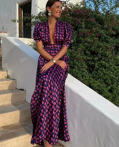 Amara | Damen Lockeres Kleid mit geometrischem Print und Puffärmeln