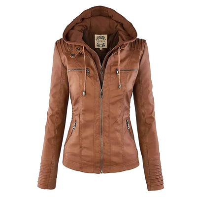Sandra - Premium Vegane Leder-Kapuzenjacke
