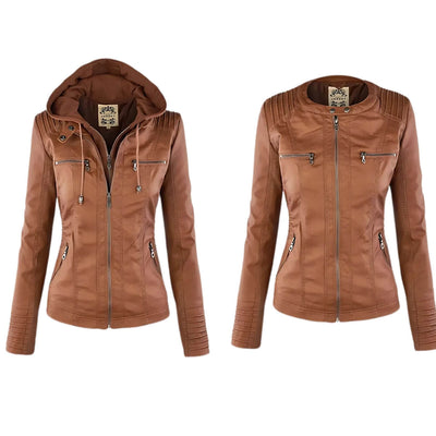 Sandra - Premium Vegane Leder-Kapuzenjacke