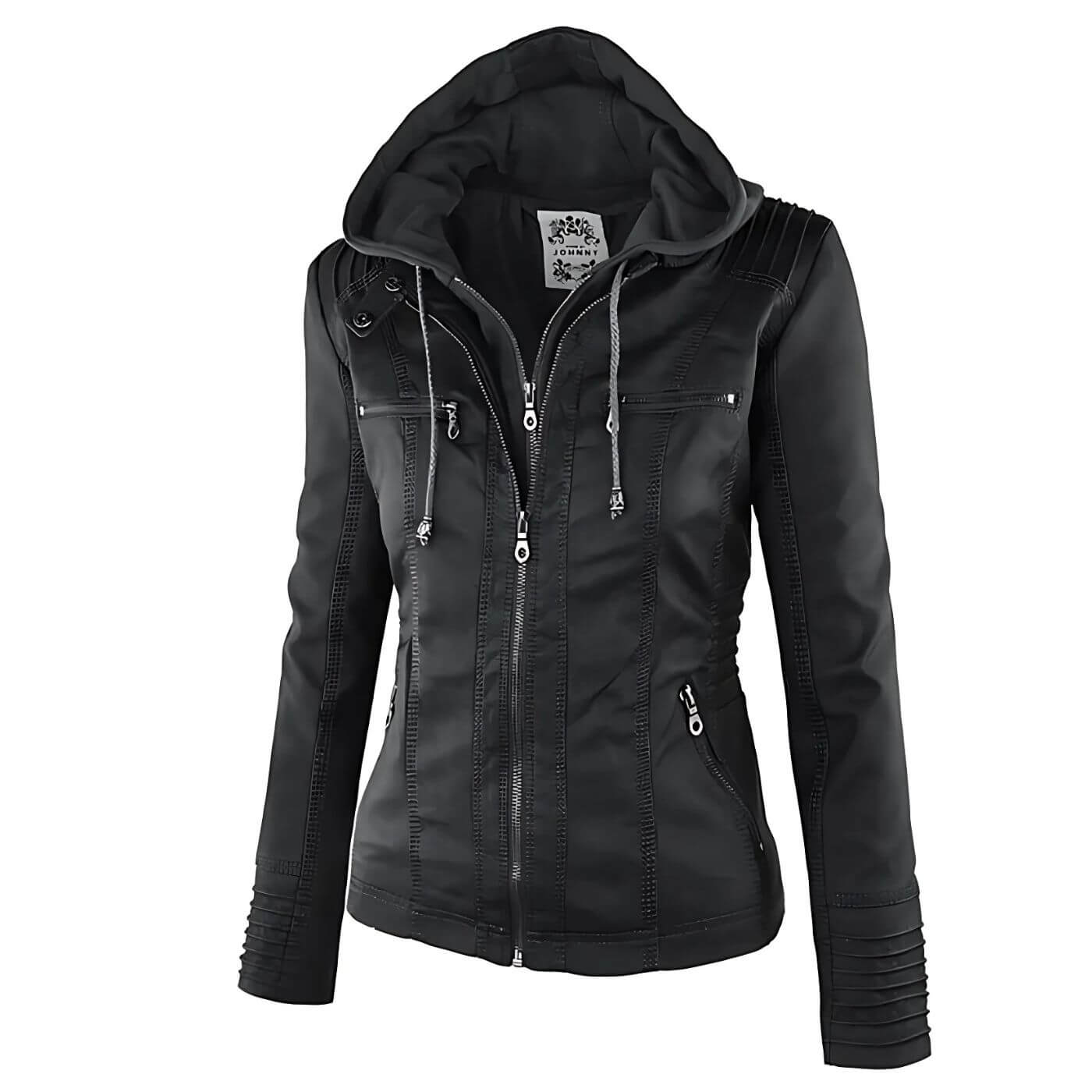 Sandra - Premium Vegane Leder-Kapuzenjacke