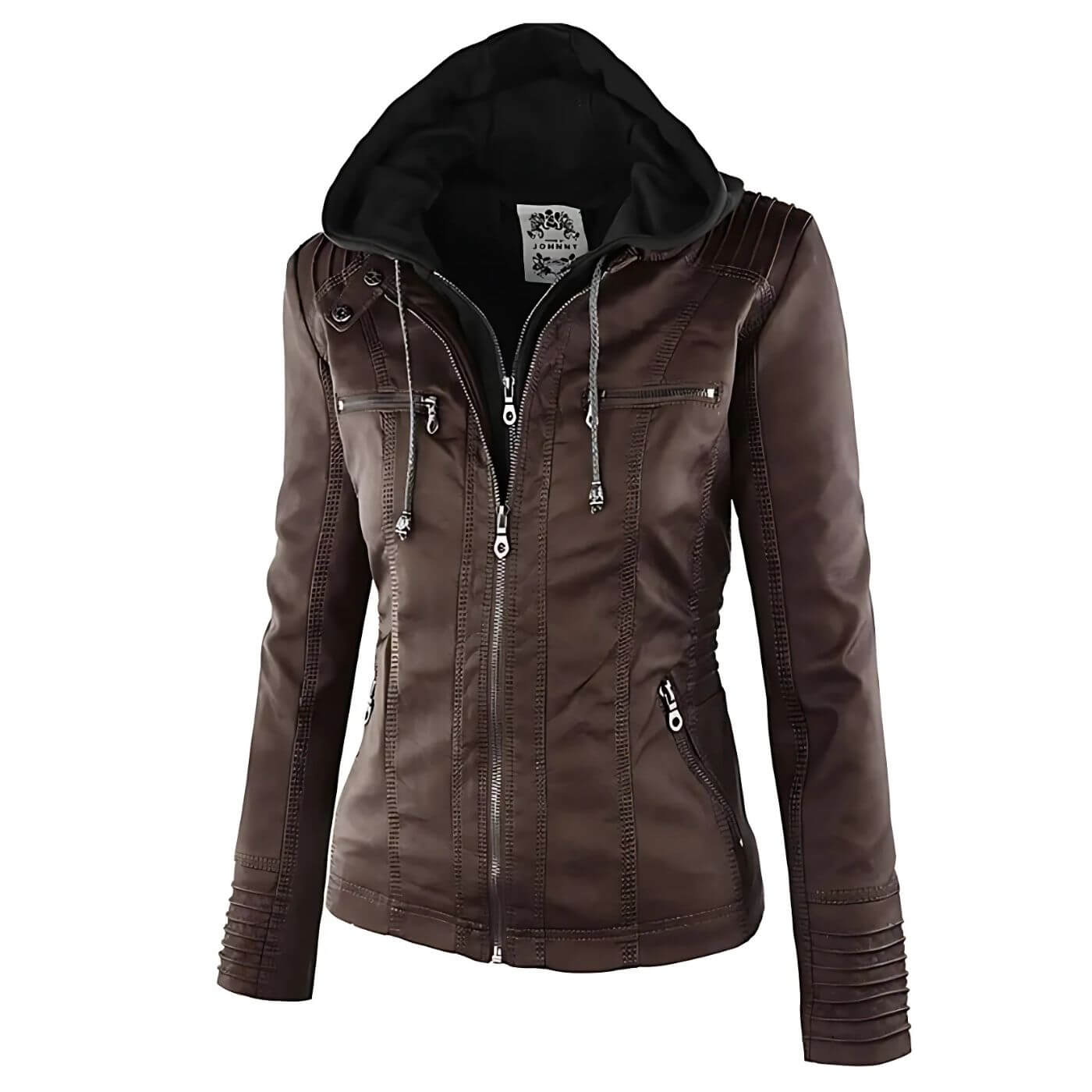 Sandra - Premium Vegane Leder-Kapuzenjacke