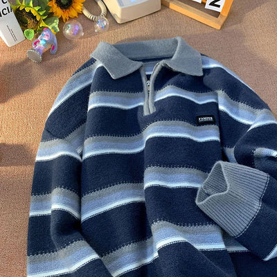 Samir | Bequemer Herren Y2K gestreifter Strick-Polopullover
