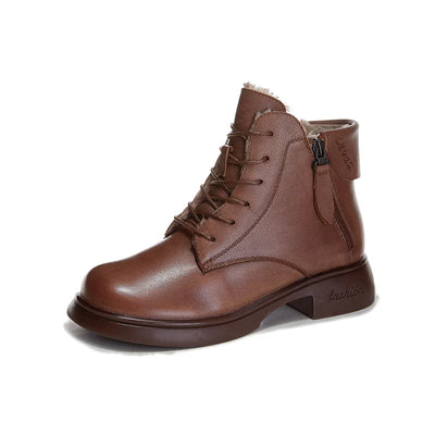 Valentina | Lederstiefel mit runder Spitze und Plüschfutter für Motorräder