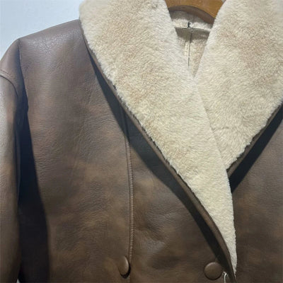 Nadia | Herbst Winter Zweifarbige Leder- und Fell-Windjacke für Damen
