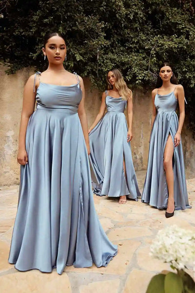 Mocarra | Elegantes Spaghettiträger-Hochzeitsgastkleid mit Schlitz