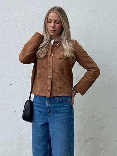 Nadia | Vintage braune Kurzjacke mit langen Ärmeln für Damen
